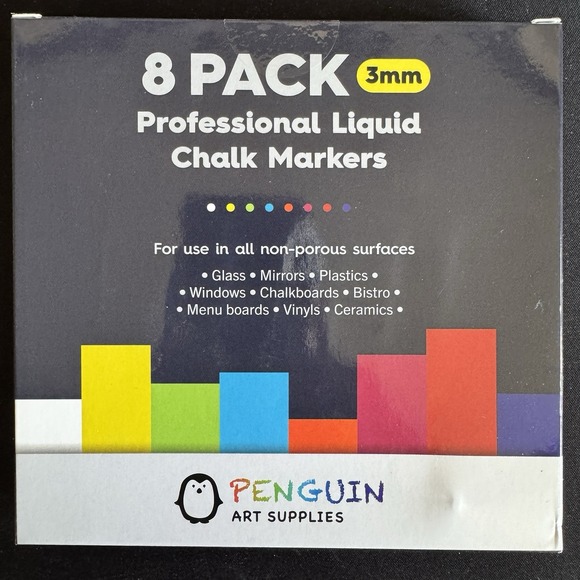 PENGUIN ART SUPPLIES‎ Vibrant Fine Tip Liquid Chalk Marker Set (8ct, 3mm) - Picture 1 of 8